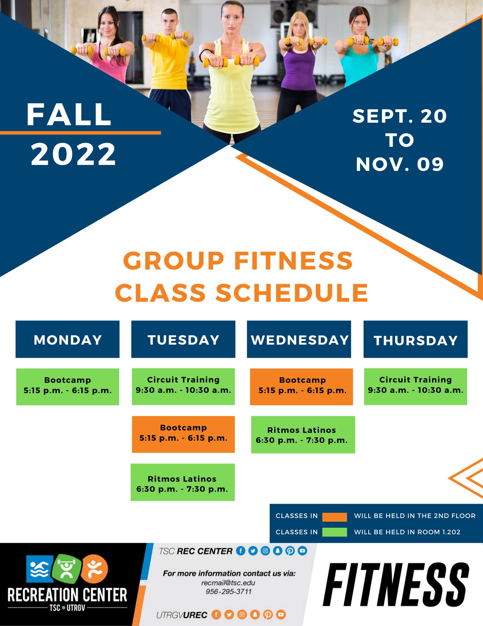 Fitness Class Schedule, Recreation Services